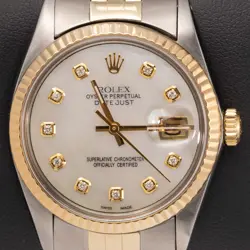 ROLEX DATEJUST 16013 FLUTED BEZEL WATCH 36MM MOTHER OF PEARL DIAMOND DIAL