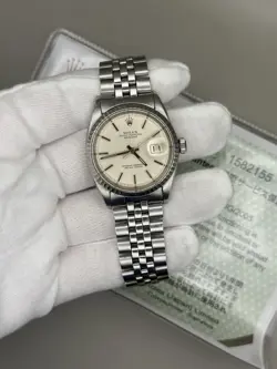 ROLEX DATEJUST 36 1603 SILVER INDEX STEEL JUBILEE MENS WATCH