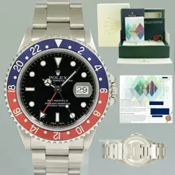 MINT 2007 PAPERS ROLEX GMT-MASTER 2 PEPSI 40MM BLUE RED STEEL 16710 WATCH BOX