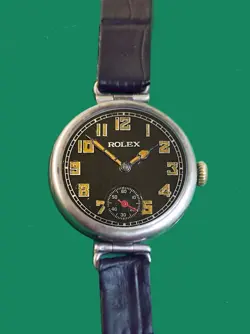 ROLEX  VINTAGE 1920'S TRENCH STERLING SILVER 33.5MM MILITARY WATCH