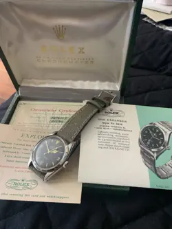 VINTAGE RARE ROLEX EXPLORER 36 MM STEEL AUTOMATIC BLACK GILT DIAL WATCH 6610