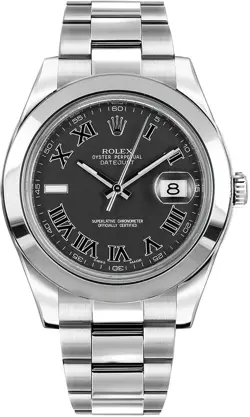 ROLEX DATEJUST II 41MM SELF-WINDING SMOOTH BEZEL DARK GREY DIAL DATE MENS WATCH