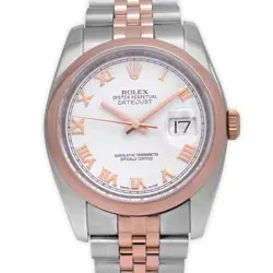 ROLEX DATEJUST 36MM 116201 WHITE ROMAN DIAL STEEL/18K RG BEZEL JUBILEE BAND B&P