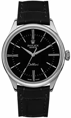 ROLEX CELLINI TIME BLACK ROMAN DIAL AUTOMATIC SELF-WINDING WHITE GOLD MENS WATCH