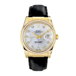 ROLEX DATEJUST 36 WATCH 36MM MOTHER OF PEARL DIAMOND INDEX MARKERS DIAL GEM SET