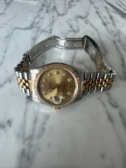 ROLEX MENS DATEJUST 16233 DIAMOND DIAL 18K GOLD STEEL TWO TONE WATCH