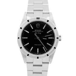 ROLEX OYSTER PERPETUAL AIR-KING BLACK STAINLESS STEEL NO-HOLES 34MM WATCH 14010M