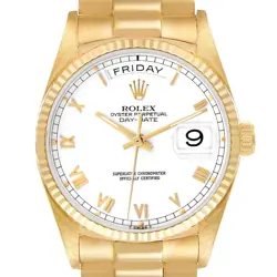 ROLEX PRESIDENT DAY-DATE 36 YELLOW GOLD WHITE DIAL MENS WATCH 18038