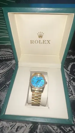 ROLEX MENS DATEJUST SS BABY BLUE DIAL WHITE 18K FLUTED BEZEL 36MM WATCH 1601