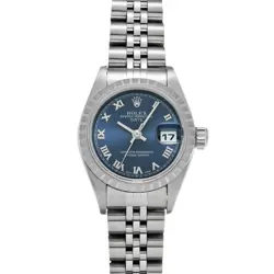 ROLEX OYSTER PERPETUAL DATE 79240 BLUE LADIES WATCH STAINLESS STEEL USED