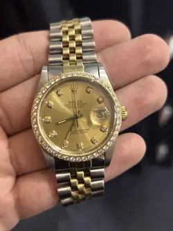 ROLEX DATEJUST 36MM 16013 X SERIAL CUSTOM DIAMOND BEZEL, FACTORY DIAL NO B&P