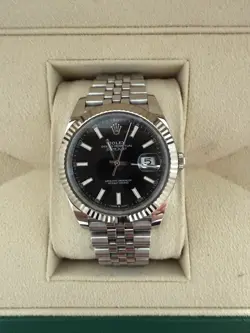 ROLEX 126334 DATEJUST 41MM FLUTED BEZEL BLACK INDEX DIAL JUBILEE BRACELET