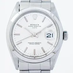 ROLEX 1500 OYSTER PERPETUAL DATE AUTOMATIC AT SILVER DIAL MEN WATCH BOX OH 3