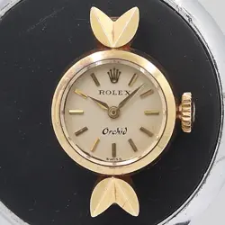 ROLEX ORCHID 9676 739618 18K 750 YG SILVER DIAL HAND-WOUND LADIES WATCH USED