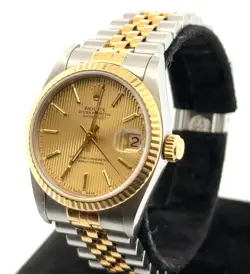 ROLEX DATEJUST 68273 TWO-TONE 18K GOLD TAPESTRY DIAL AUTOMATIC WRISTWATCH W/ BOX