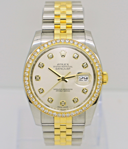 ROLEX DATEJUST 116243 CHAMPAGNE DIAMOND DIAL AND BEZEL 18K GOLD STEEL WATCH