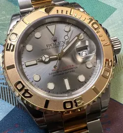 NEW ROLEX YACHT MASTER 16623 18K YELLOW GOLD/STEEL SLATE DIAL W/BOX & PAPERS