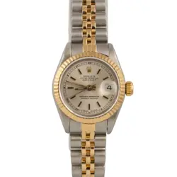 ROLEX DATEJUST 69173 TWO TONE STEEL & 18K GOLD SILVER DIAL 26MM LADIES WATCH