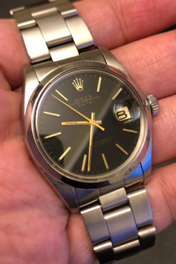 1975 ROLEX OYSTER PERPETUAL DATE WATCH 34MM SIGMA DIAL REF. 1500