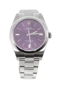 ROLEX OYSTER PERPETUAL GRAPE STAINLESS STEEL WATCH 114300