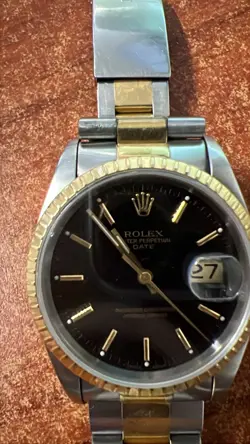 MENS ROLEX OYSTER PERPETUAL DATE TWO-TONE STAINLESS STEEL 18K YELLOW GOLD  34MM