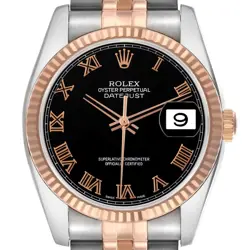 ROLEX DATEJUST STEEL ROSE GOLD BLACK ROMAN DIAL MENS WATCH 116231