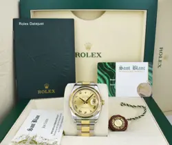 ROLEX 36MM 18KT GOLD & SS DATEJUST CHAMPAGNE ROMAN OYSTER BAND 116233 SANT BLANC