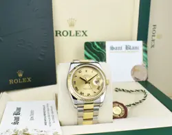 ROLEX 36mm 18kt Gold & SS DateJust Champagne Roman Oyster Band 116233 SANT BLANC