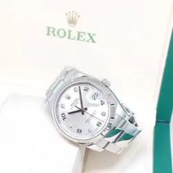 ROLEX 34MM SILVER DIAMONDS DIAL OYSTER PERPETUAL DATE REF: 115234 (AN SERIES)