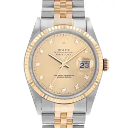 ROLEX DATEJUST 36 16233 FACTORY CHAMPAGNE DIAMOND STEEL GOLD JUBILEE MENS WATCH