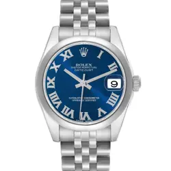 ROLEX DATEJUST MIDSIZE 31 BLUE ROMAN DIAL STEEL LADIES WATCH 178240