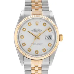 ROLEX DATEJUST 16233 36MM WHITE FACTORY DIAMOND STEEL GOLD JUBILEE MENS WATCH