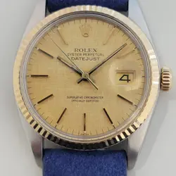 MENS ROLEX OYSTER DATEJUST 16013 18K SS 36MM LINEN AUTO 1980S VINTAGE NA108B