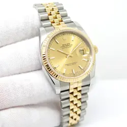 ROLEX 116233 DATEJUST 18K/SS WITH CHAMPAGNE STICK DIAL ON JUBILEE