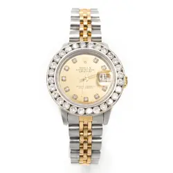 WOMEN 26MM ROLEX DATEJUST SS/10K GOLD JUBILEE CHAMPAGNE 2CT DIAMOND BEZEL WATCH
