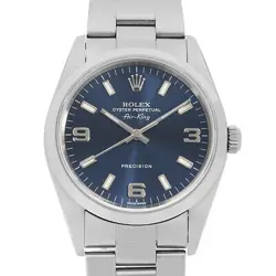 ROLEX AIR KING 14000M BLUE 369 WHITE BAR F NUMBER SECOND HAND MENS