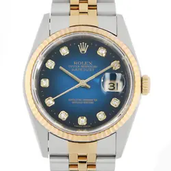 ROLEX DATEJUST 10P DIAMOND 16233G BLUE GRADATION W NUMBER SECOND HAND MENS