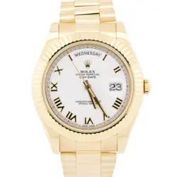 MINT ROLEX DAY-DATE II PRESIDENT 41MM WHITE ROMAN 18K YELLOW GOLD 218238 BOX
