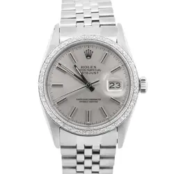 MINT PAPERS ROLEX DATEJUST 36MM SILVER DIAMOND STAINLESS JUBILEE WATCH 16030 BOX