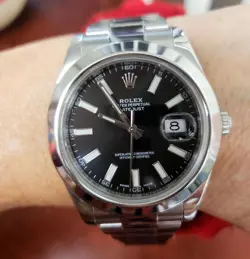 41MM ROLEX DATEJUST II STAINLESS STEEL OYSTER BLACK DIAL SMOOTH BEZEL 116300
