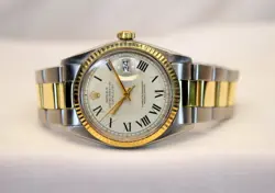 1980 ROLEX DATEJUST AUTOMATIC WATCH RARE BUCKLEY DIAL REF 1601 36MM TWO TONE