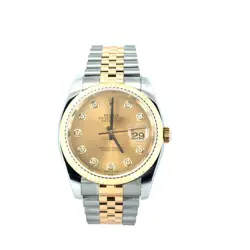 ROLEX 116233 DATEJUST TWO TONE 18K YELLOW GOLD CHAMPAGNE DIAMOND DIAL WATCH