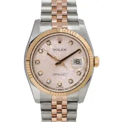 ROLEX 116231 DATEJUST TWO TONE 18K ROSE GOLD ROLEX PYRAMID DIAMOND WATCH