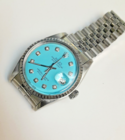 ROLEX DATEJUST 1601 CUSTOM  TIFF DIAMOND  DIAL- CUSTOM DIAMOND BEZEL-SS WATCH