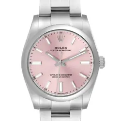 ROLEX OYSTER PERPETUAL 34MM PINK DIAL STEEL MENS WATCH 124200