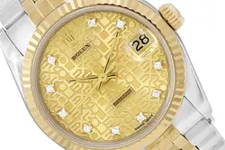 31MM ROLEX DATEJUST 18K/SS TWO TONE WATCH 68273 CHAMPAGNE JUBILEE DIAMOND DIAL