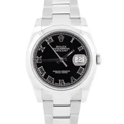 MINT ROLEX DATEJUST 36 BLACK ROMAN STAINLESS STEEL OYSTER 36MM WATCH 116200