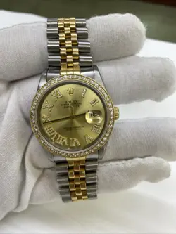 ROLEX MENS DATEJUST 16233 18K GOLD STEEL DIAMOND DIAL / BEZEL TWO TONE WATCH