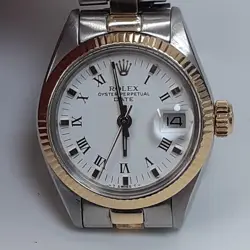 ROLEX LADIES DATE 26 MM TWO TONE WHITE ROMAN OYSTER WATCH 6916 CIRCA 1979