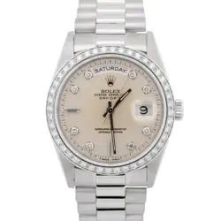 ROLEX DAY-DATE PRESIDENT FACTORY DIAMOND 36MM SILVER 950 PLATINUM WATCH 18346